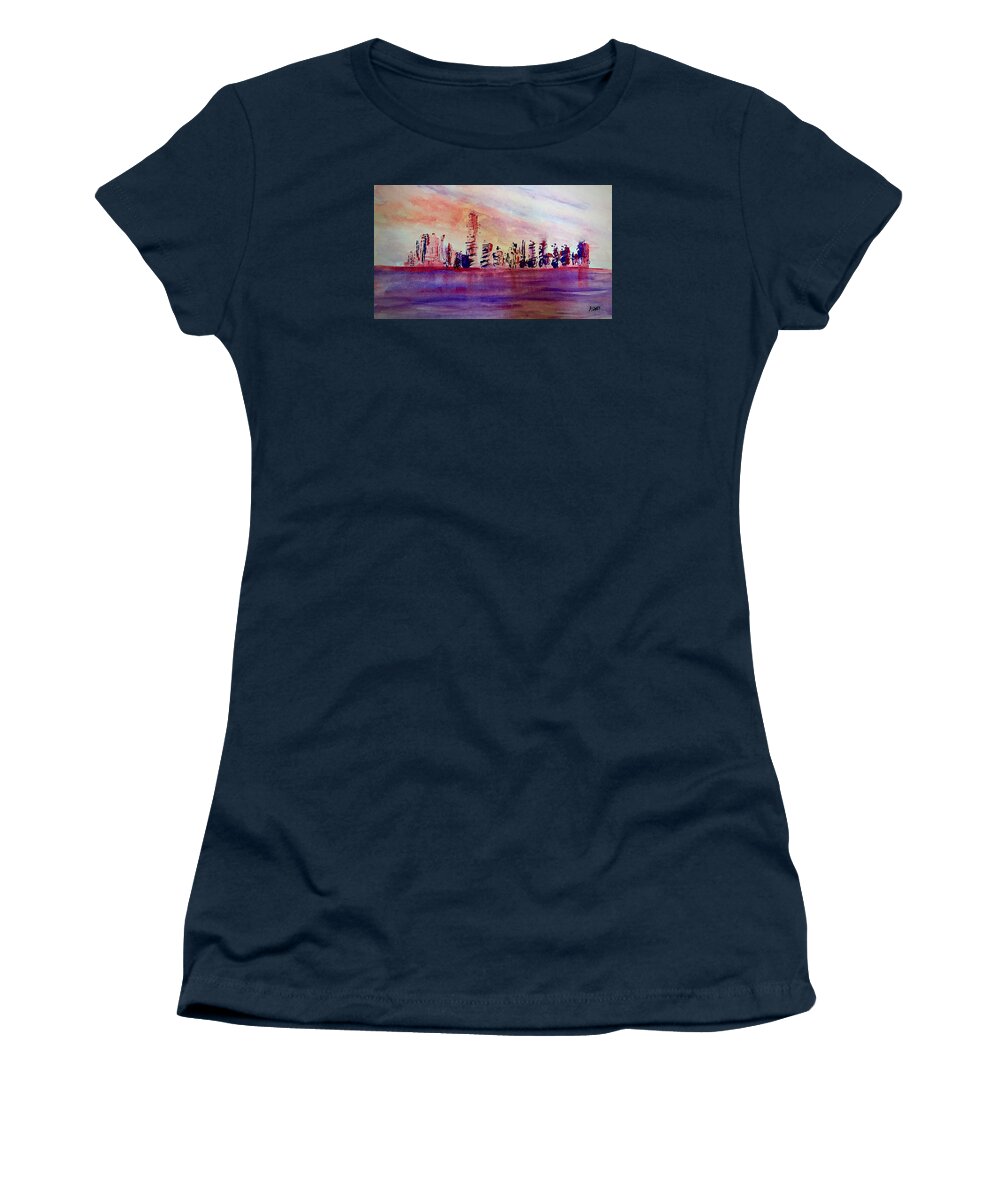 Miami Port Women's T-Shirt featuring the painting Port of Miami Abstract by Anne Sands