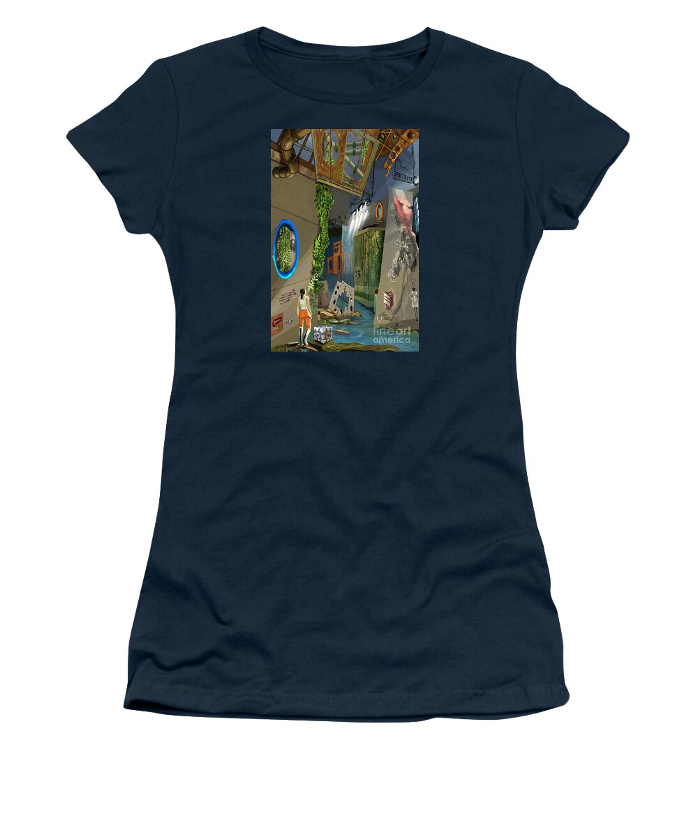 Portal Women's T-Shirt featuring the painting Portal 2 Chell's World by Jackie Case