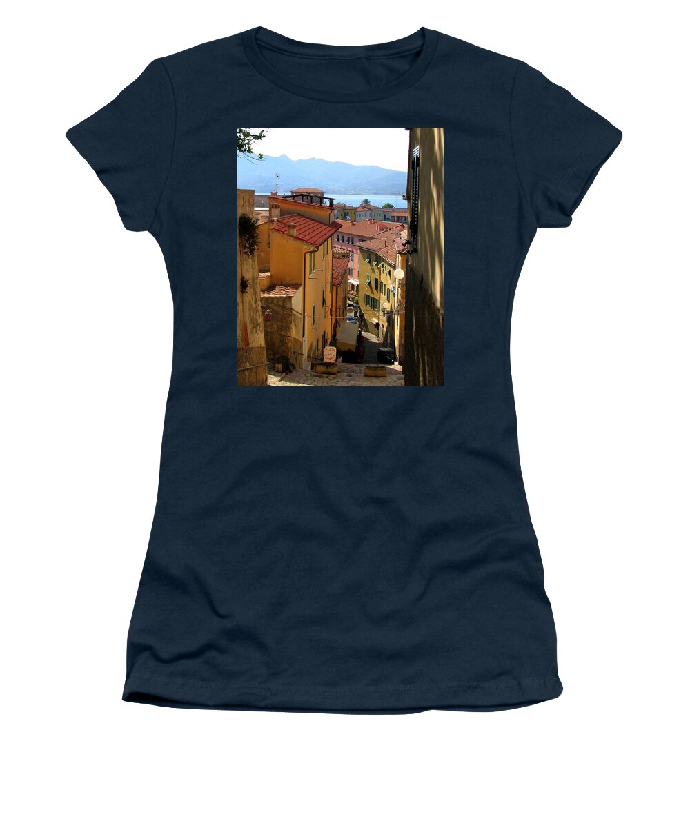 Portoferraio Women's T-Shirt featuring the photograph Portoferraio Elba by Carla Parris