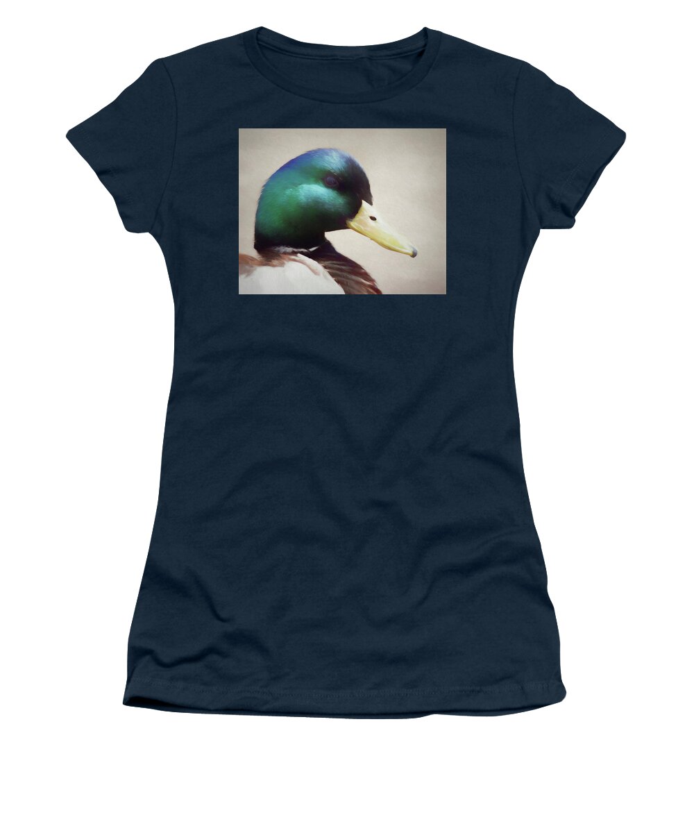 Animals Women's T-Shirt featuring the digital art Portrait of a Mallard by Ernest Echols
