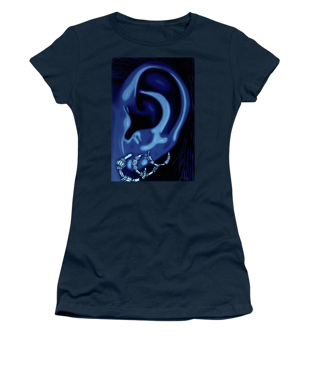  Women's T-Shirt featuring the painting Portrait of my Ear in Blue by Paxton Mobley