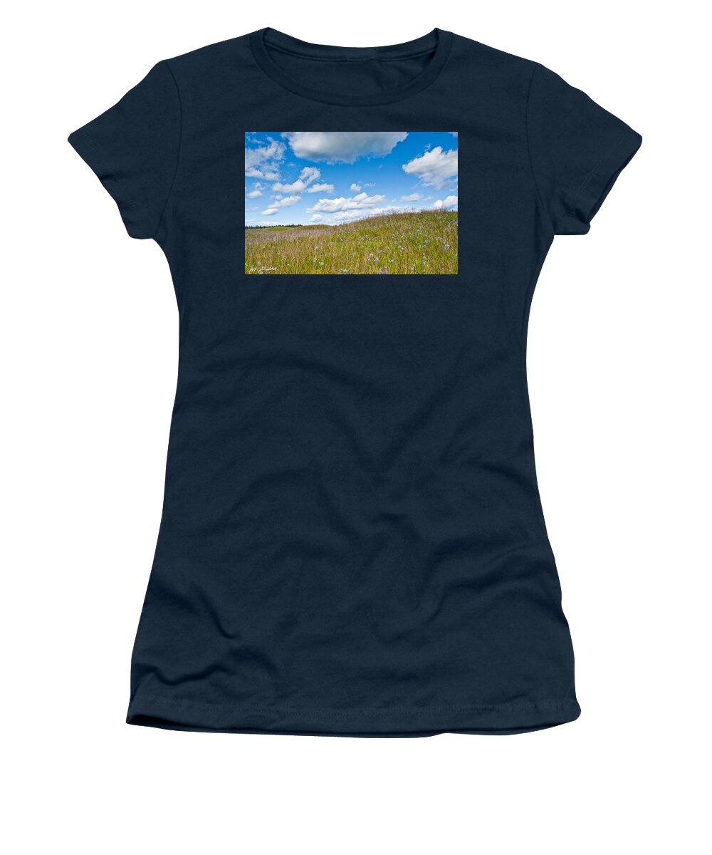 Beauty In Nature Women's T-Shirt featuring the photograph Prairie in Bloom Under Blue Sky by Jeff Goulden