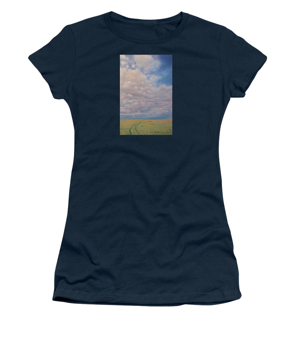 North Dakota Women's T-Shirt featuring the pastel Prairie Trail by Cris Fulton