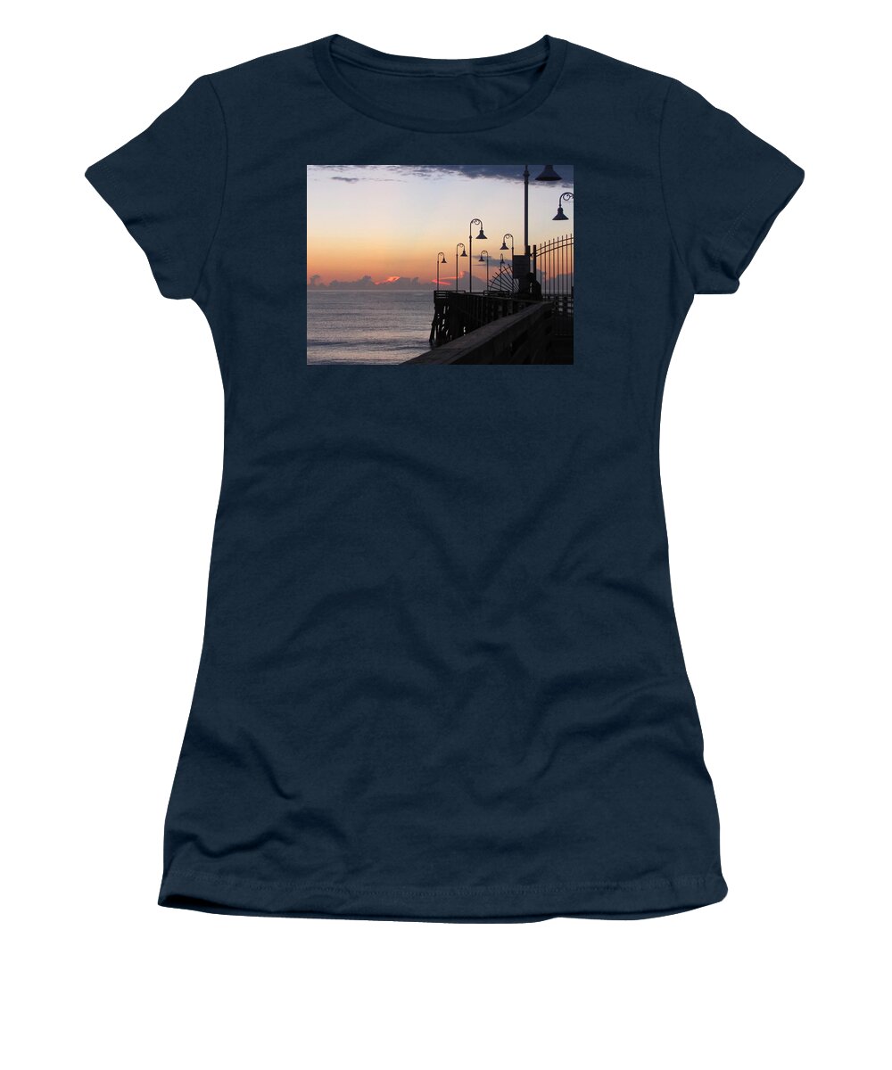 Daytona Women's T-Shirt featuring the photograph Pre-Sunrise on Daytona Beach Pier  by Christopher Mercer