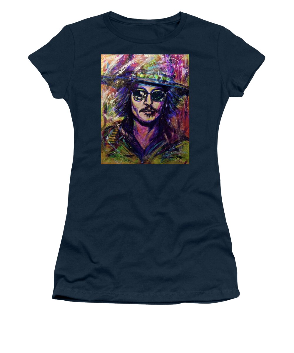 Precious Metals Women's T-Shirt featuring the painting Precious Metals, Johnny Depp by Debi Starr