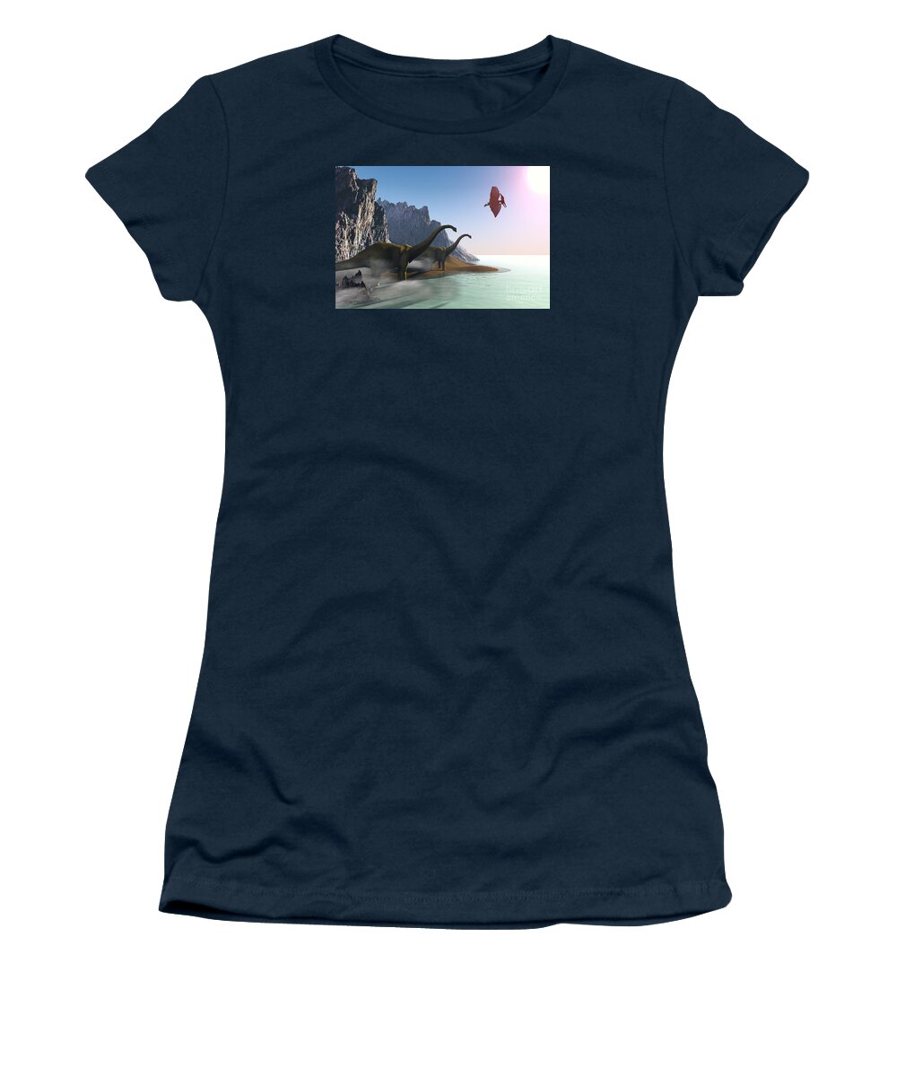 Diplodocus Women's T-Shirt featuring the painting Prehistoric World by Corey Ford