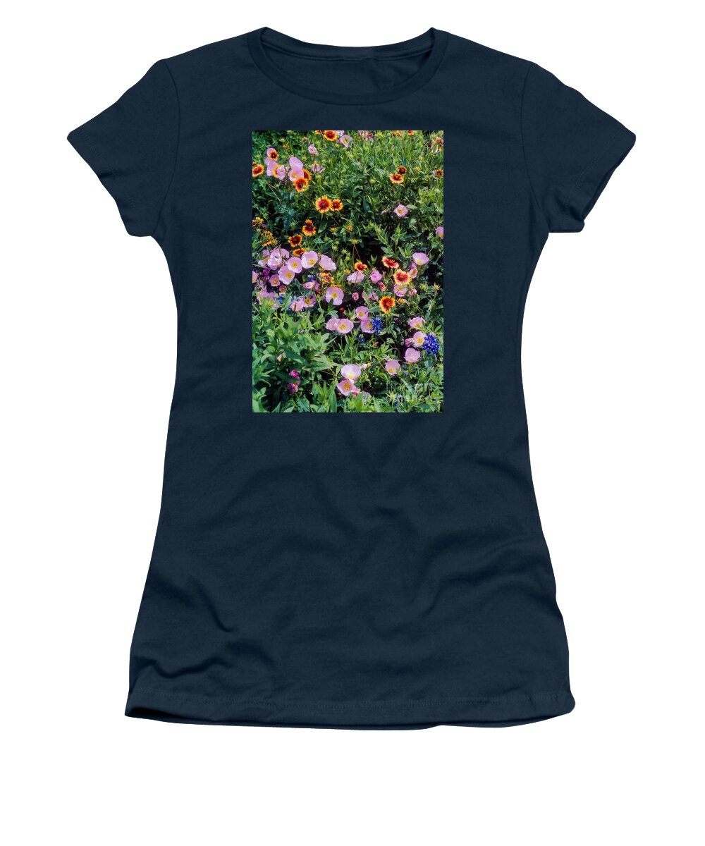 Lady Bird Johnson Wildflower Center Women's T-Shirt featuring the photograph Primrose and Indian Blanket by Bob Phillips