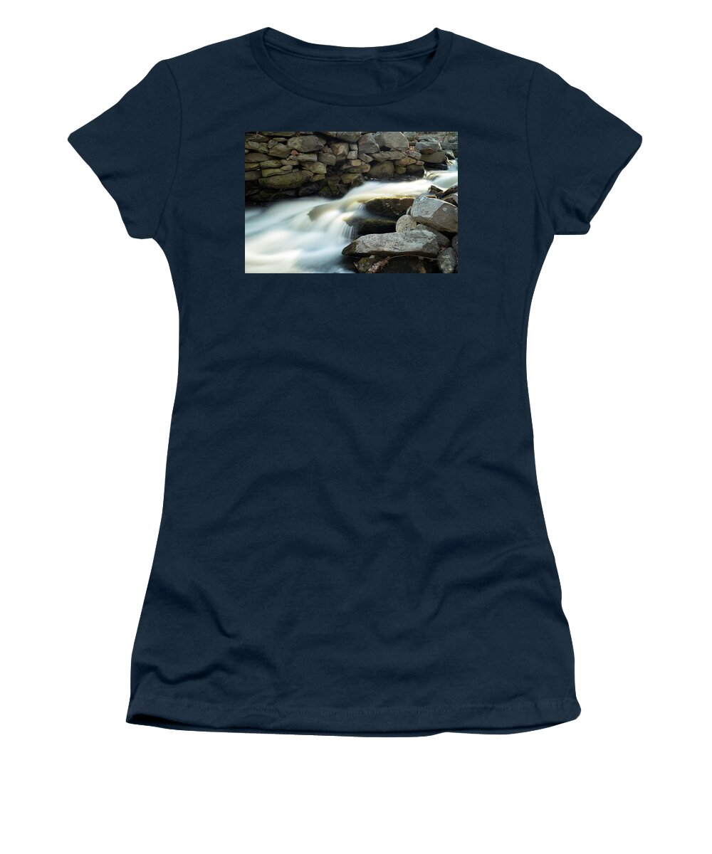 Princeton Ma Mass Massachusetts Newengland New England U.s.a. Usa Brian Hale Brianhalephoto Outside Outdoors Nature Natural Sky Trees Forest Woods Secluded Water Waterfall Falls Long Exposure Rocks Rocky Women's T-Shirt featuring the photograph Princeton Waterfall 2 by Brian Hale