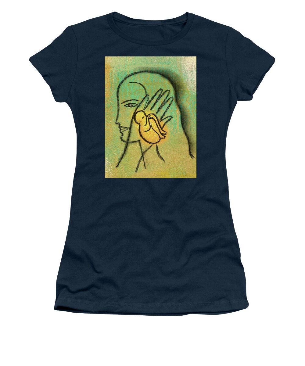  Baby Beginnings Blocking Burden Challenge Childhood Choice Color Image Concept Covering Difficulty Dilemma Disturbing Ear Embryo Family With One Child Fear Feelings Fetal Position Fetus Full Length Future Hand Head Hope Illustration Illustration And Painting Inner Strength Insecurity Mid Adult Mother Obstacle One Parent Only Mid Adult Women Overwhelming People Pregnancy Pressure Problem Profile Resistance Responsibility Risk Side View Stopping Struggle Two People Uncertainty Vulnerability Woman Women's T-Shirt featuring the painting Pro Abortion Or Pro Choice? by Leon Zernitsky