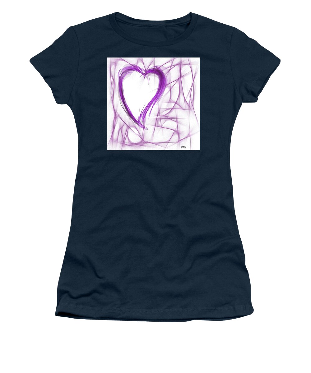 Purple Women's T-Shirt featuring the painting Purple Abstract Heart by Marian Lonzetta