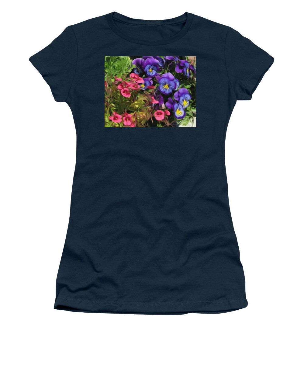 Photography Women's T-Shirt featuring the digital art Purple and Pink Beauties by Kathie Chicoine