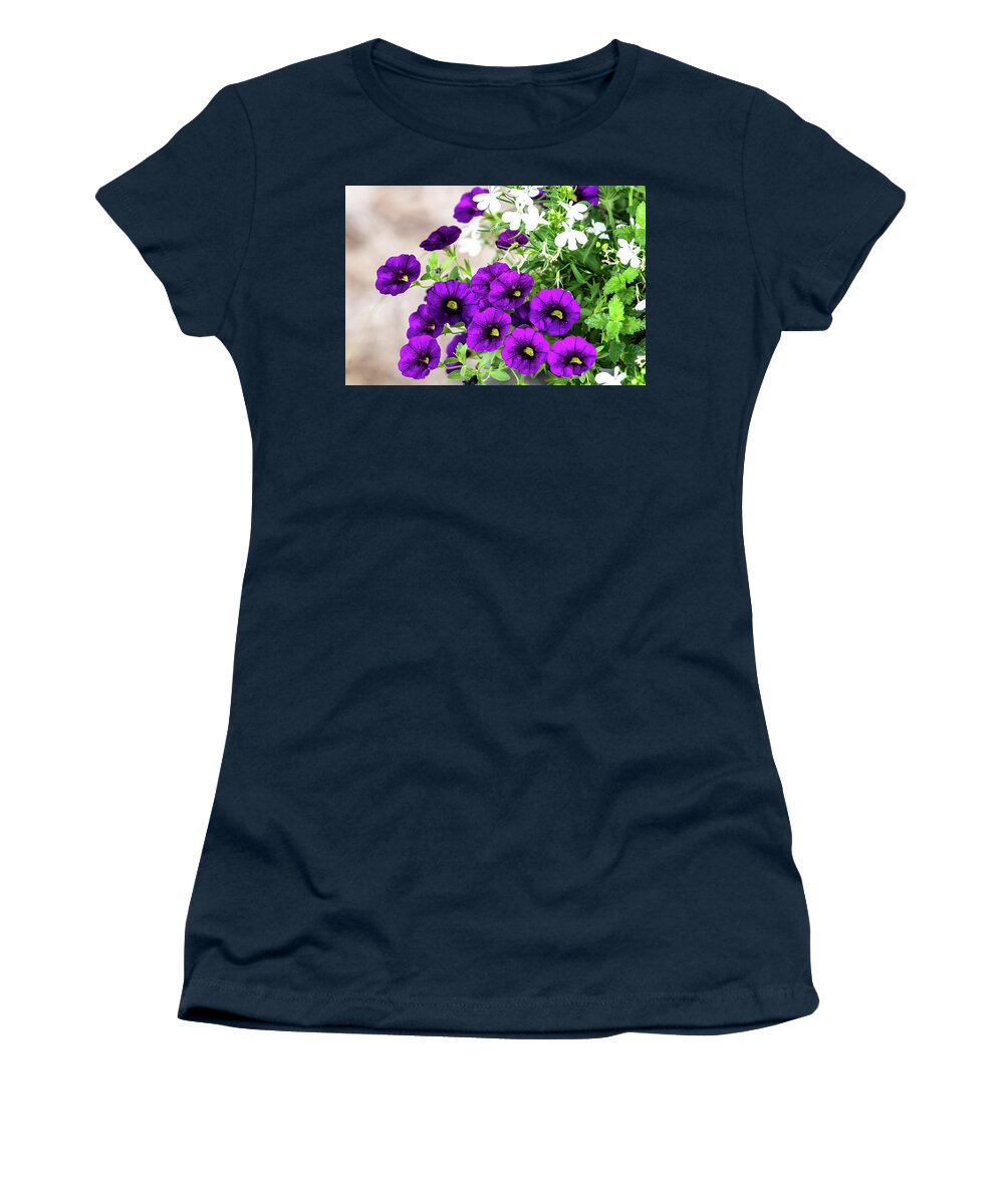Flower Women's T-Shirt featuring the digital art Purple Petunias by Ed Stines