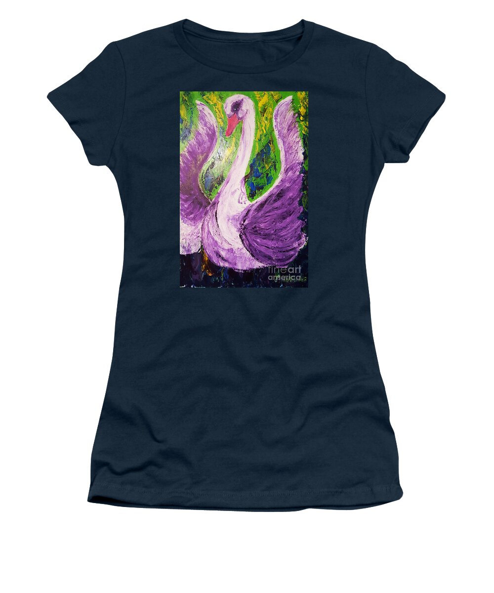 Swan Women's T-Shirt featuring the painting Purple Swan by Ania Milo