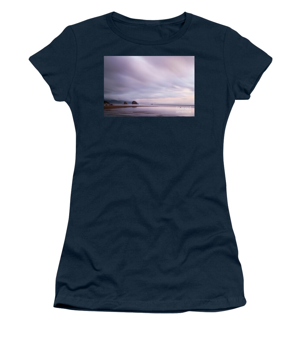 Haystack Rock Women's T-Shirt featuring the photograph Purple wisp in the morning by Paul Quinn