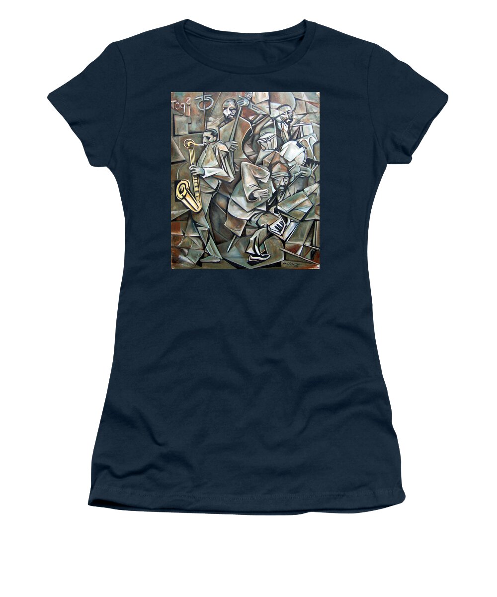 Jazz Quartet Monk Coltrane Women's T-Shirt featuring the painting Quartet 1958 by Martel Chapman