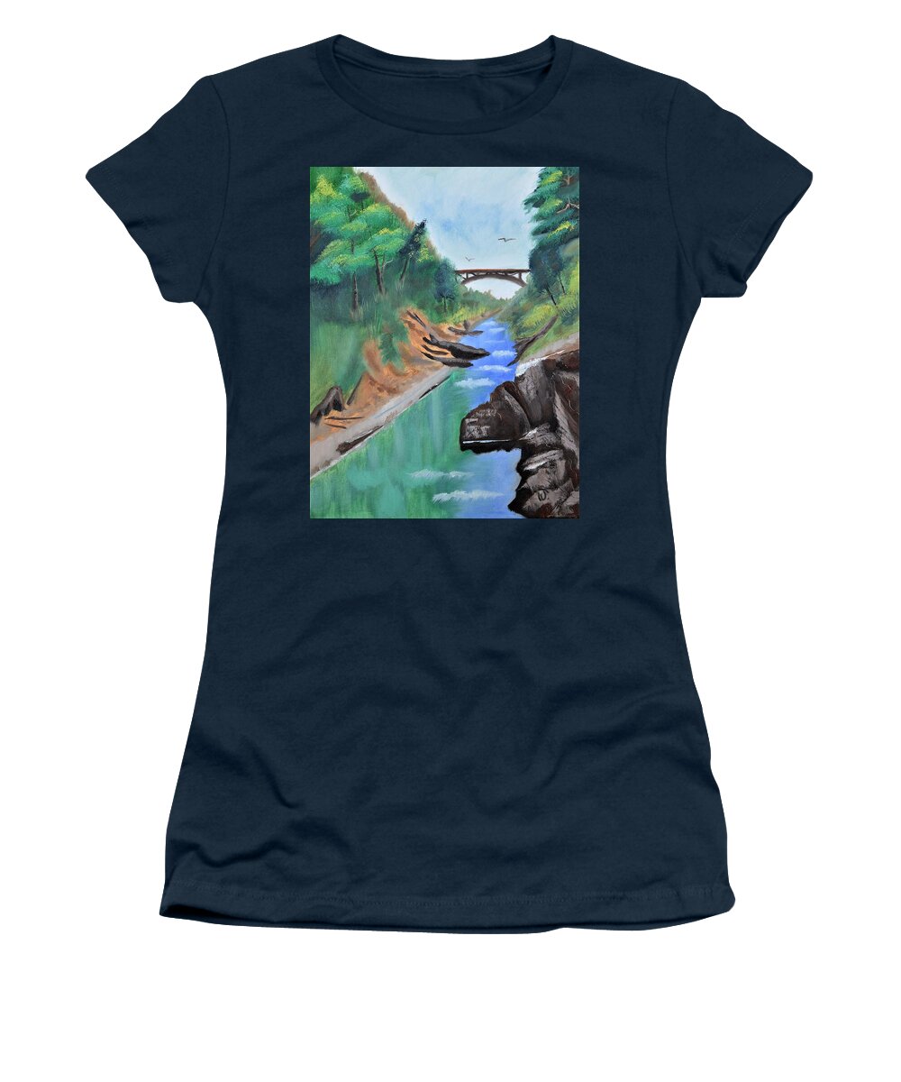 Quechee Gorge Women's T-Shirt featuring the painting Quechee Gorge,Vermont by Warren Thompson