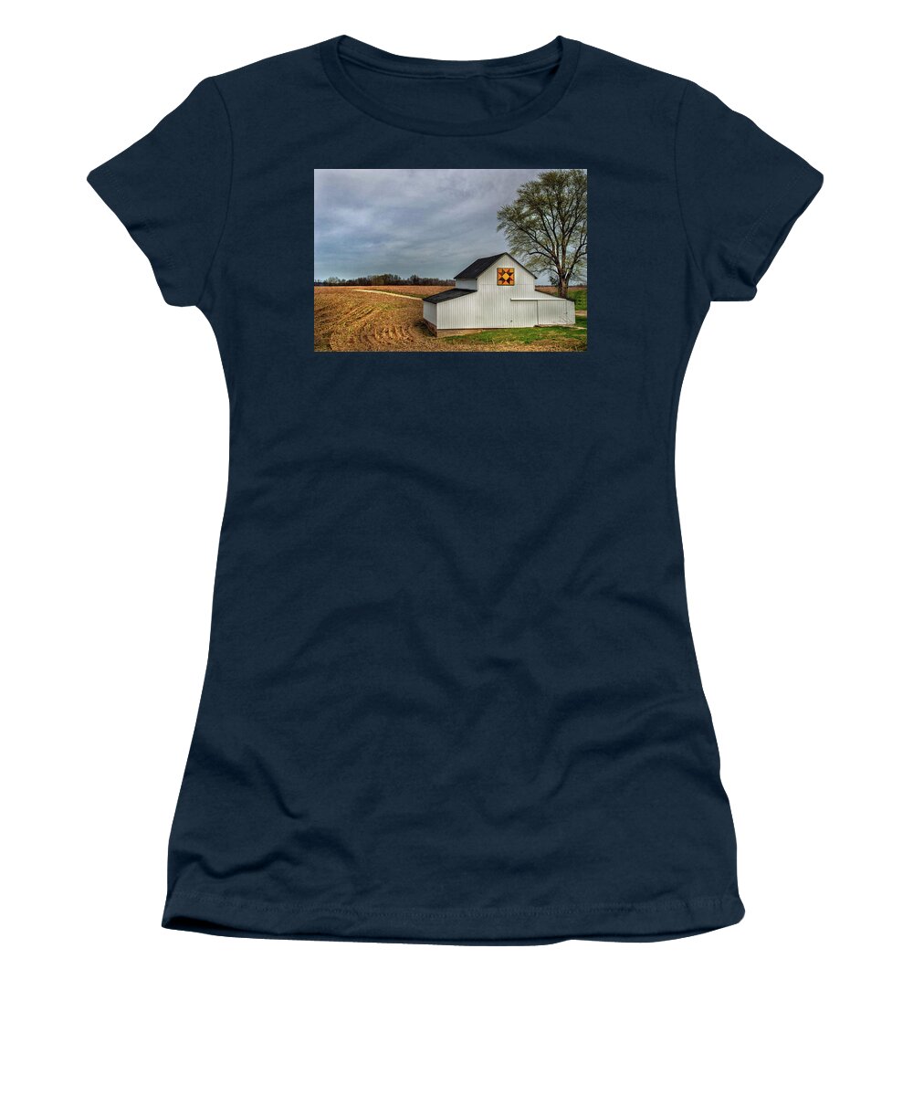 Barn Women's T-Shirt featuring the photograph Quilt Barn and Field by Jolynn Reed