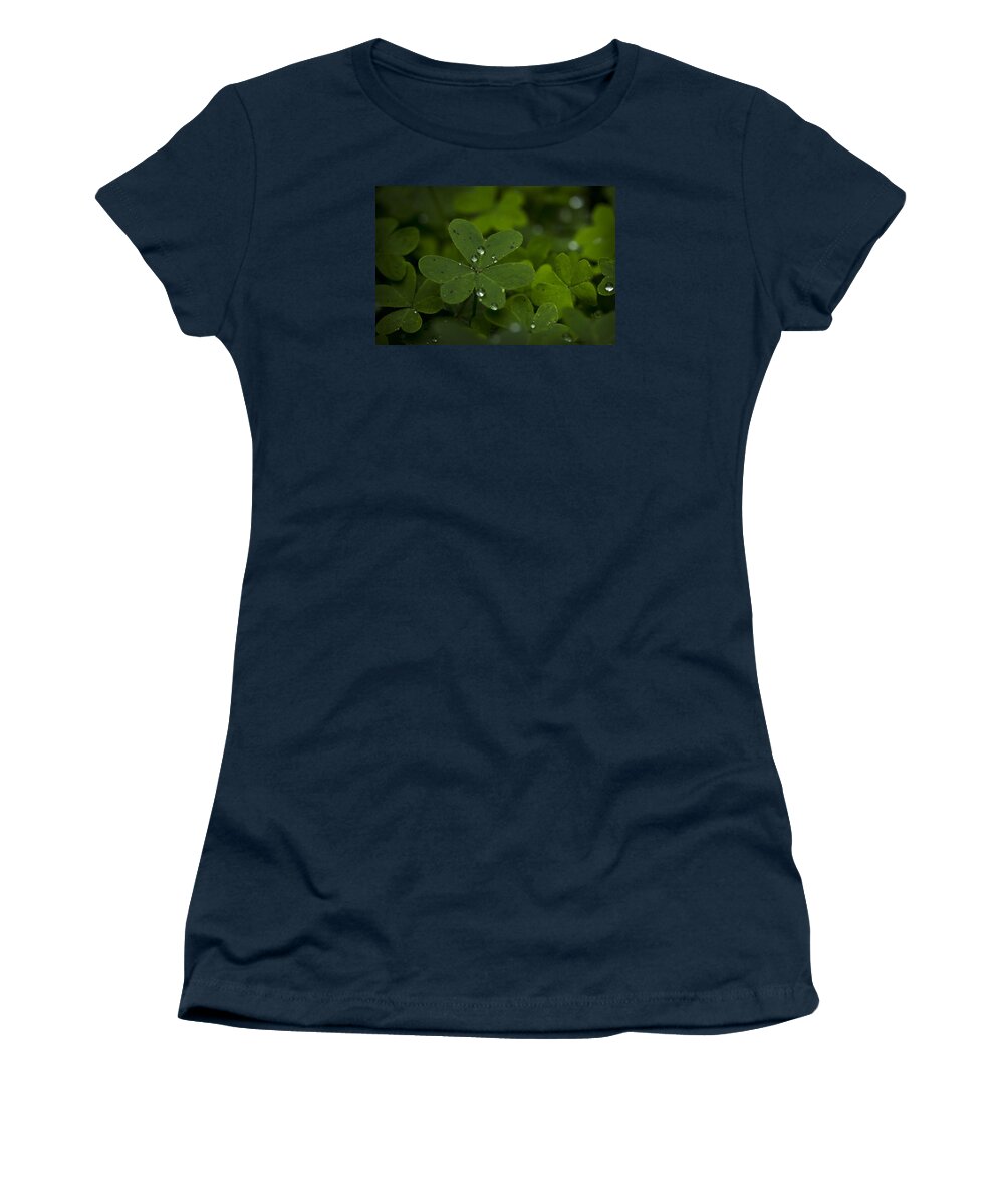 Clover Women's T-Shirt featuring the photograph Rain Drops on Clover by Morgan Wright