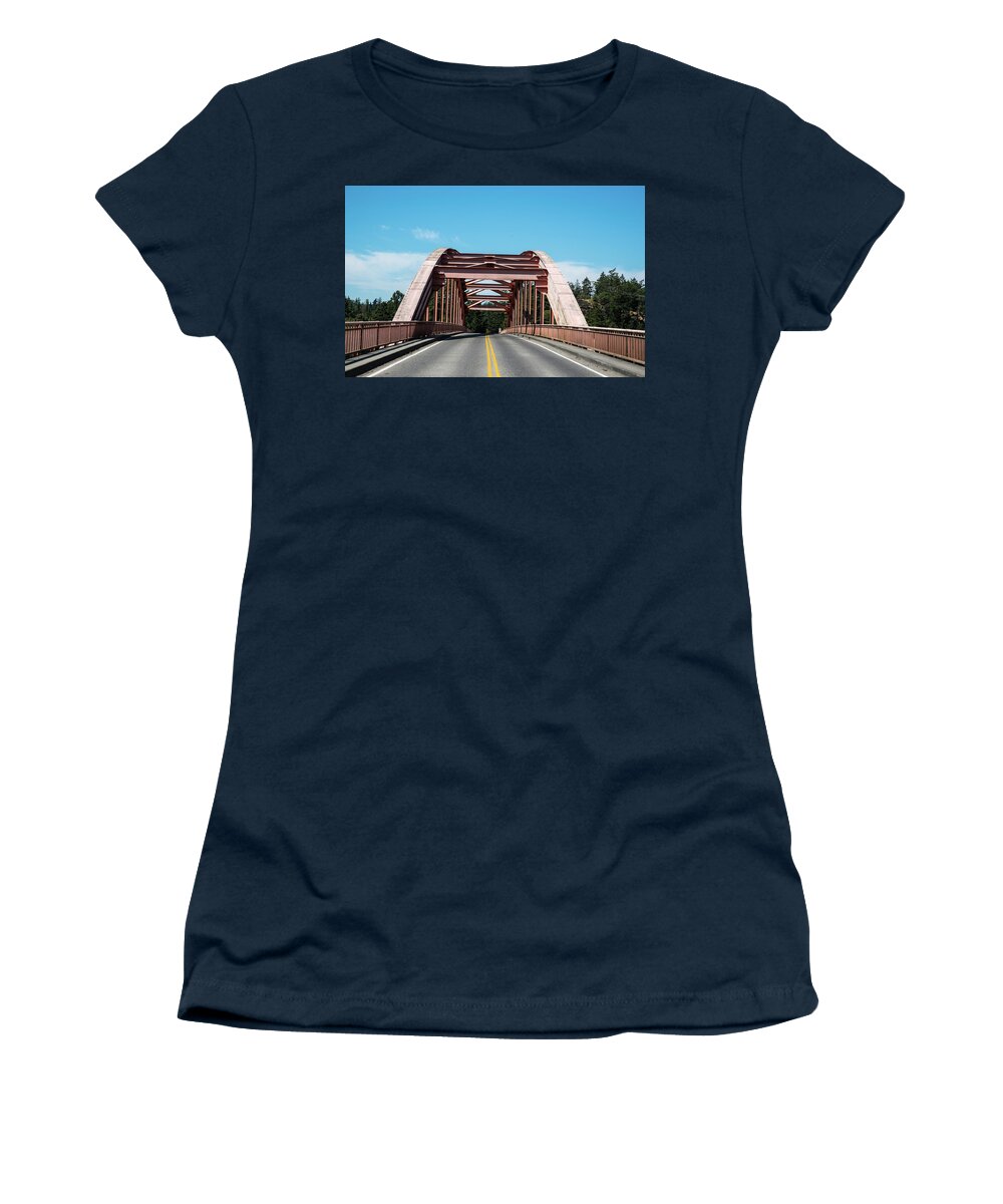 Rainbow Bridge At La Conner Women's T-Shirt featuring the photograph Rainbow Bridge at La Conner by Tom Cochran