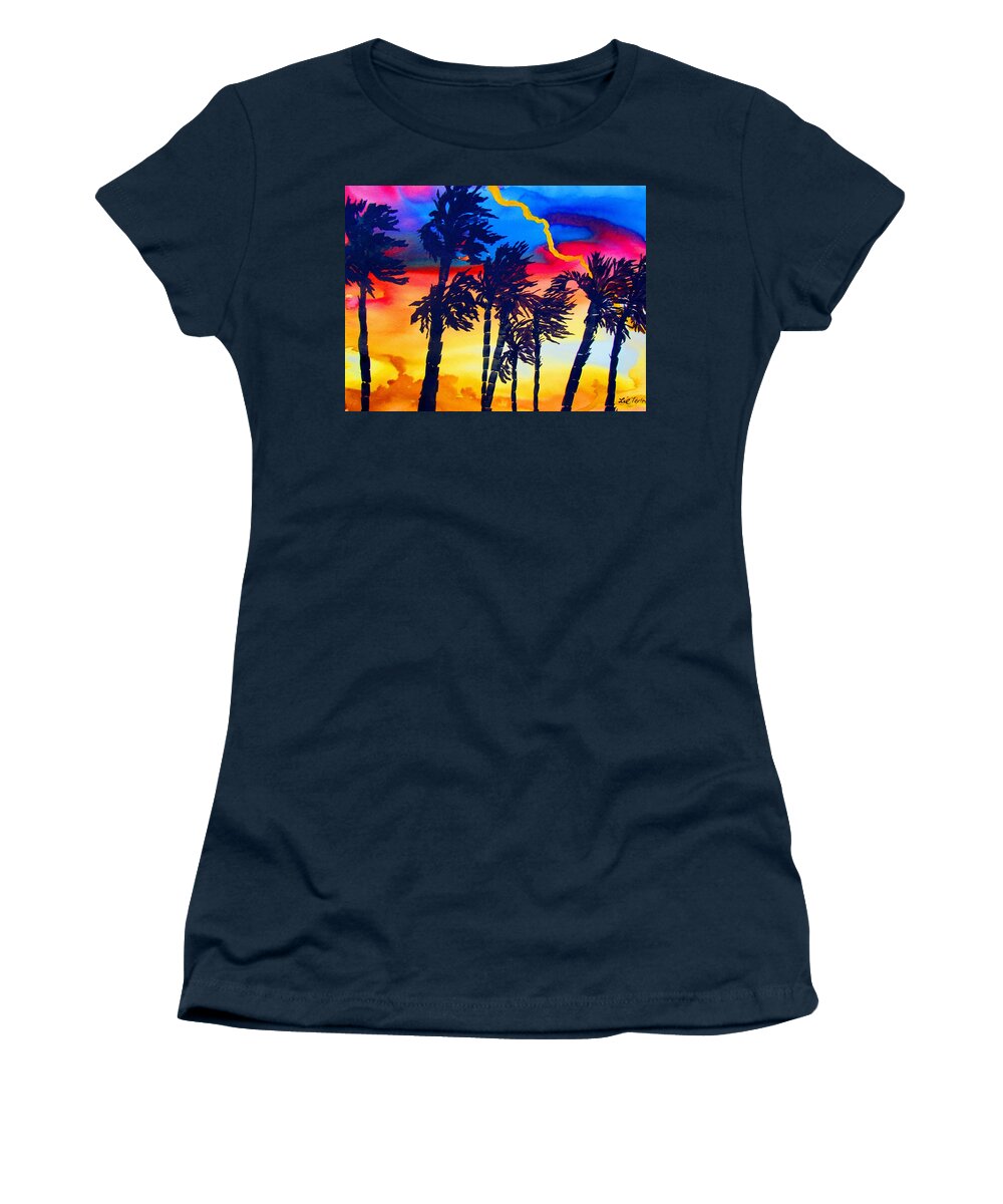 Storm Women's T-Shirt featuring the painting Rainbow Palms in Florida by Lil Taylor