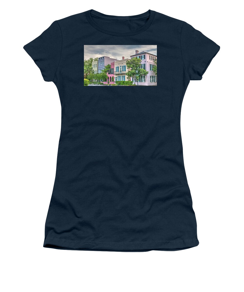 Rainbow Row Women's T-Shirt featuring the photograph Rainbow Row in Historic Downtown Charleston South Carolina by Dale Powell