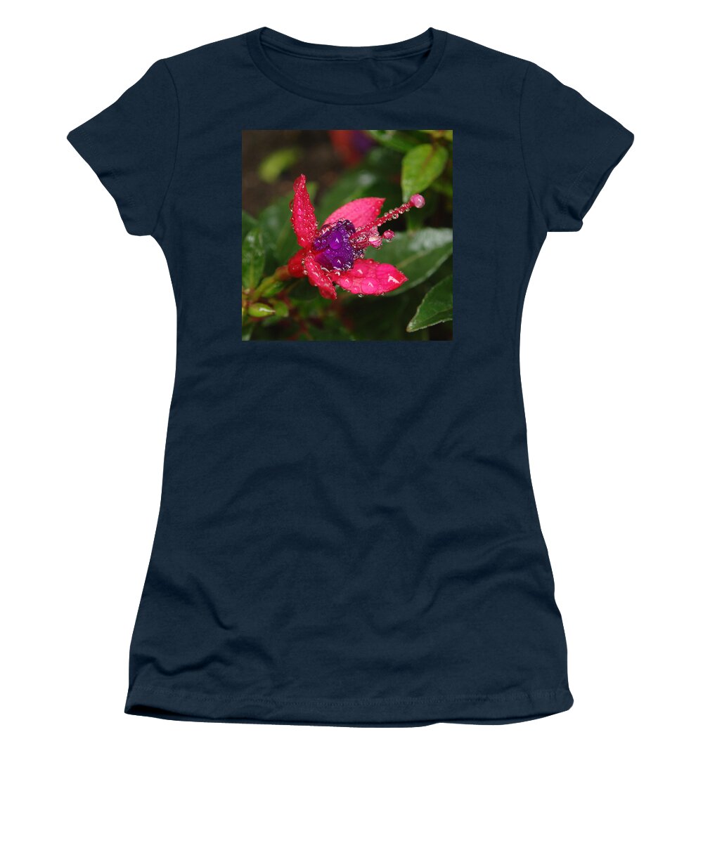Flowers Women's T-Shirt featuring the photograph Rainy Day Fuschia by Adrian Wale