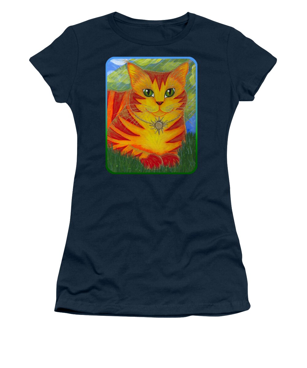 Rajah Women's T-Shirt featuring the painting Rajah Golden Sun Cat by Carrie Hawks