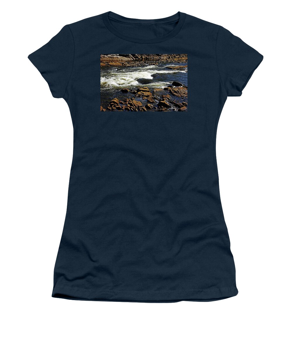 Dalles Rapids Women's T-Shirt featuring the photograph Rapids And Rocks by Debbie Oppermann