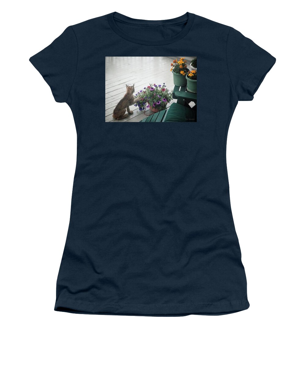 Lynx Women's T-Shirt featuring the photograph Swat the Petunias by Tim Newton