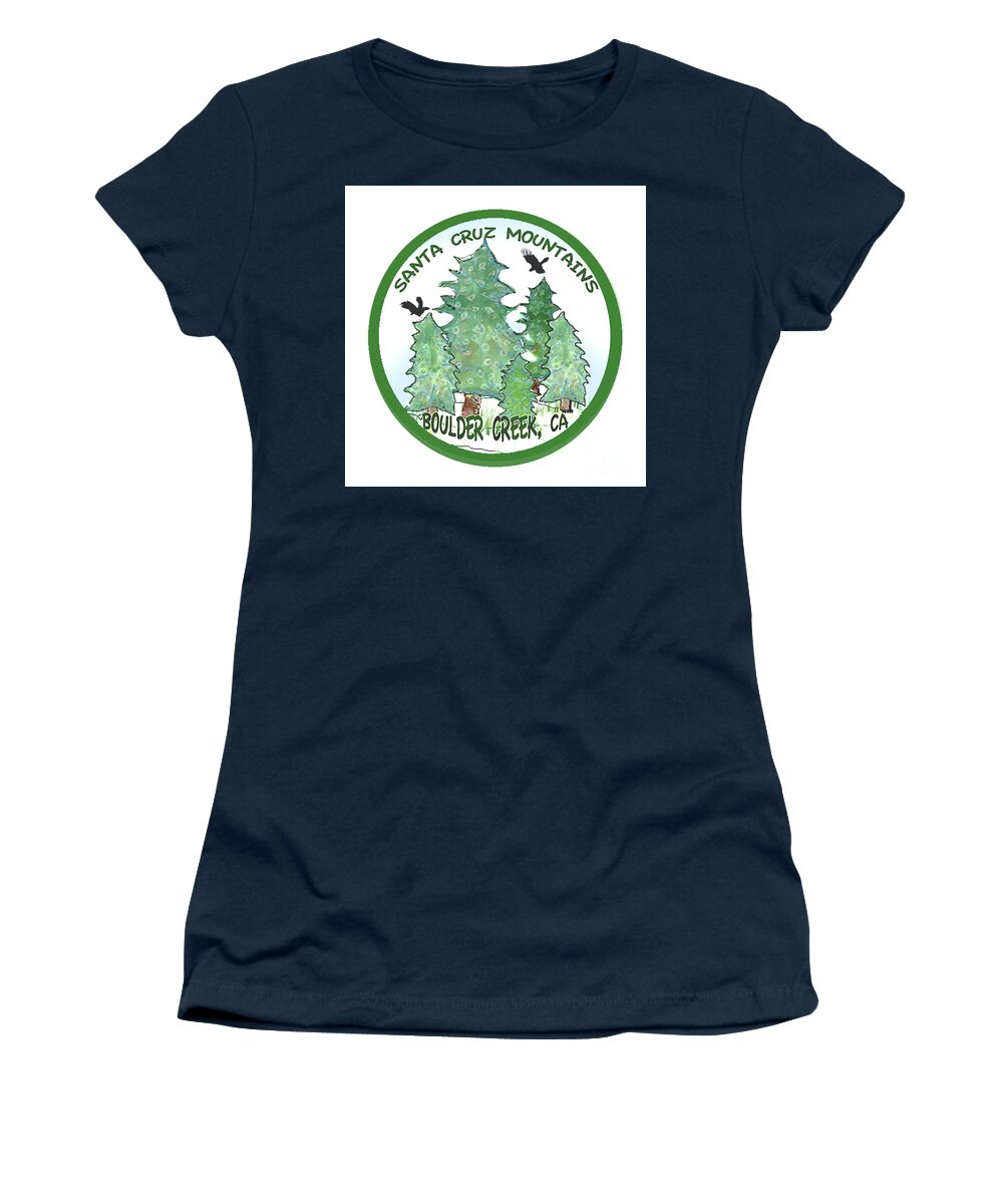 Redwood Trees Women's T-Shirt featuring the tapestry - textile Ravens and Redwoods by Ruth Dailey