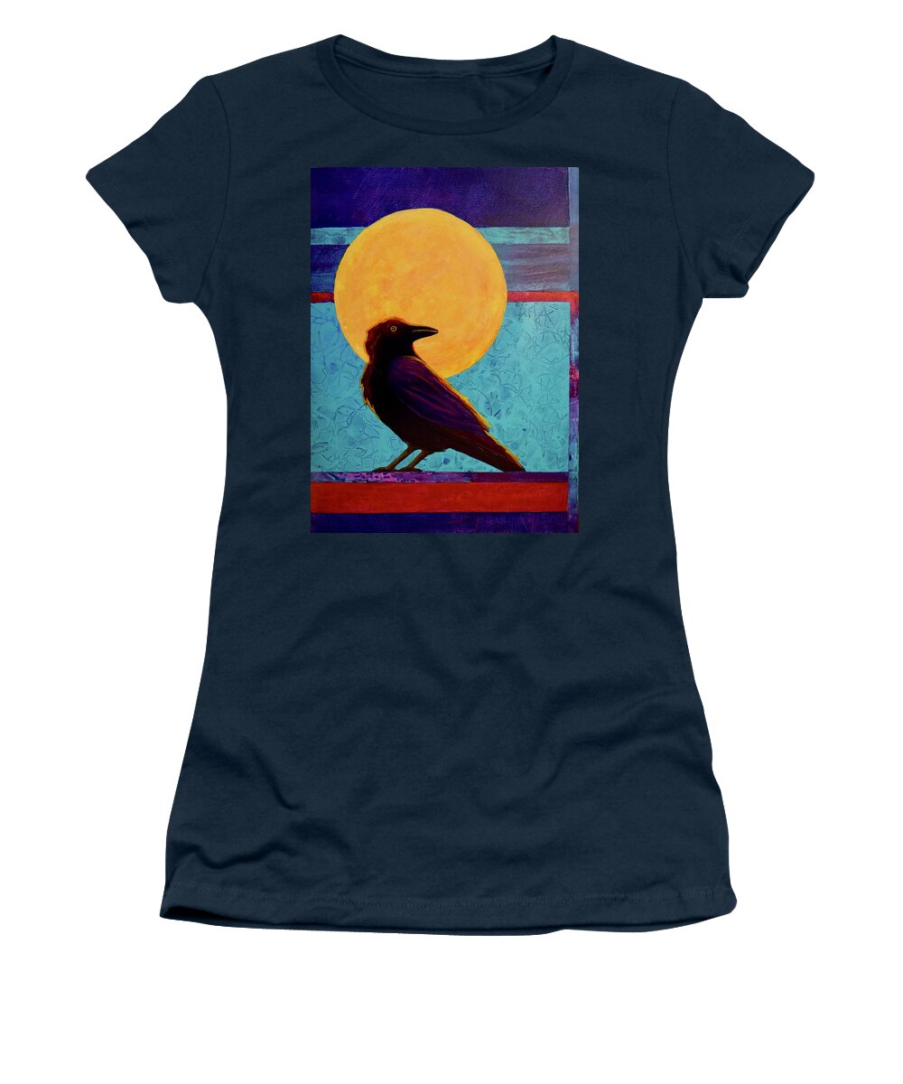 Raven Women's T-Shirt featuring the painting Raven Moon by Nancy Jolley