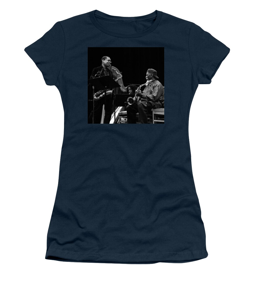 Jazz Women's T-Shirt featuring the photograph Ravi Coltrane And Pharoah Sanders 6 by Lee Santa
