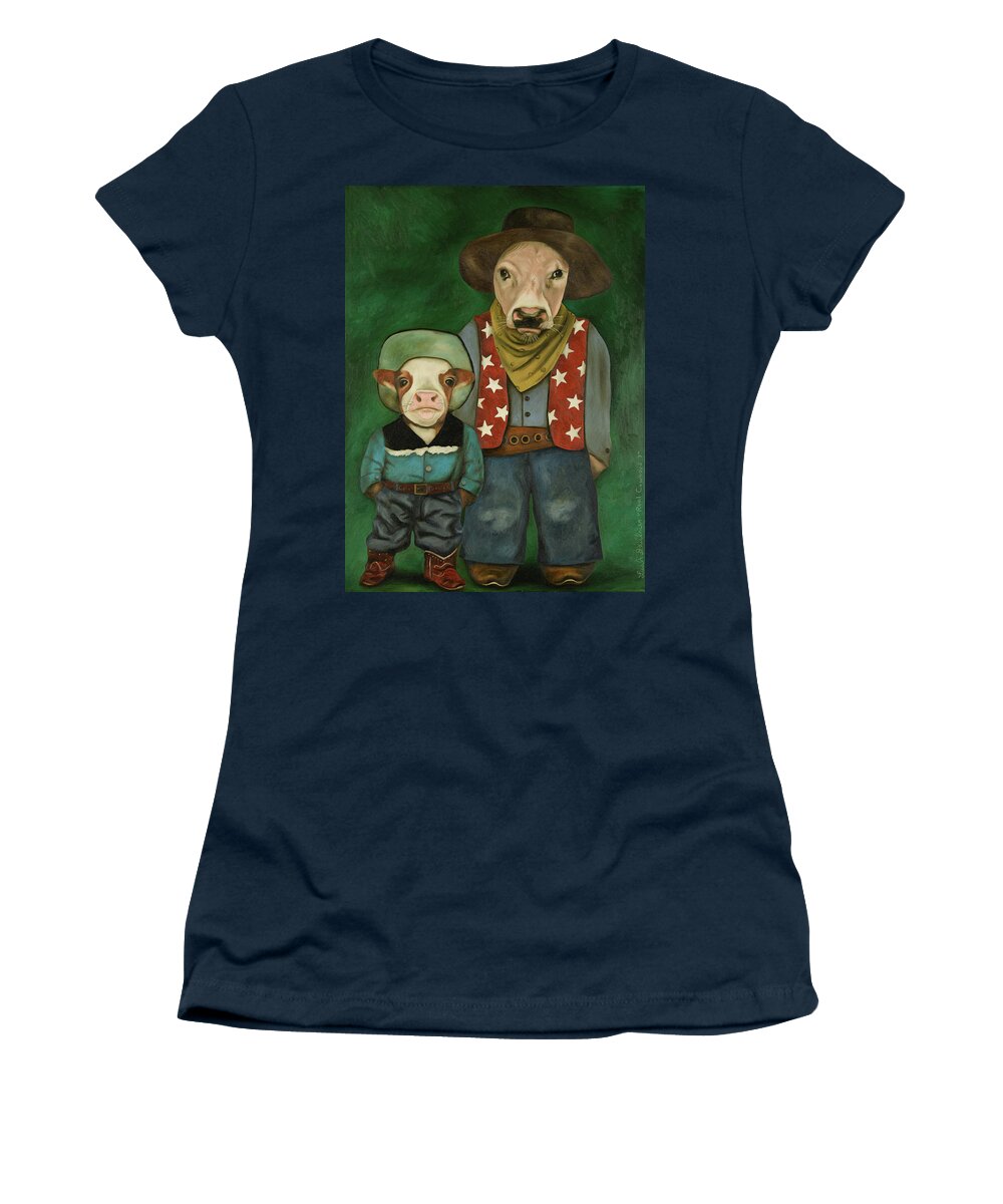 Real Cowboys Women's T-Shirt featuring the painting Real Cowboys 3 by Leah Saulnier The Painting Maniac