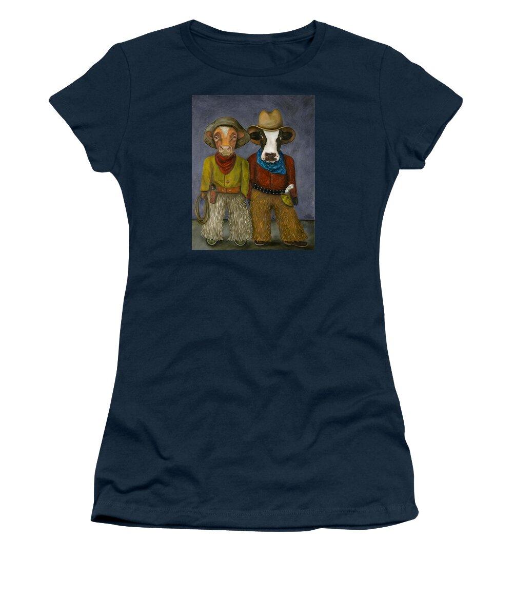 Cowboys Women's T-Shirt featuring the painting Real Cowboys by Leah Saulnier The Painting Maniac