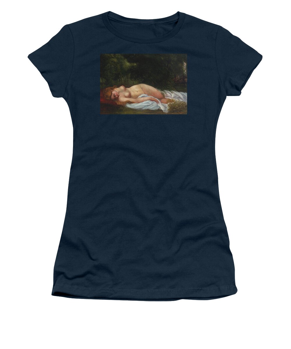 Gustave Courbet Women's T-Shirt featuring the painting Reclining Nude by Gustave Courbet