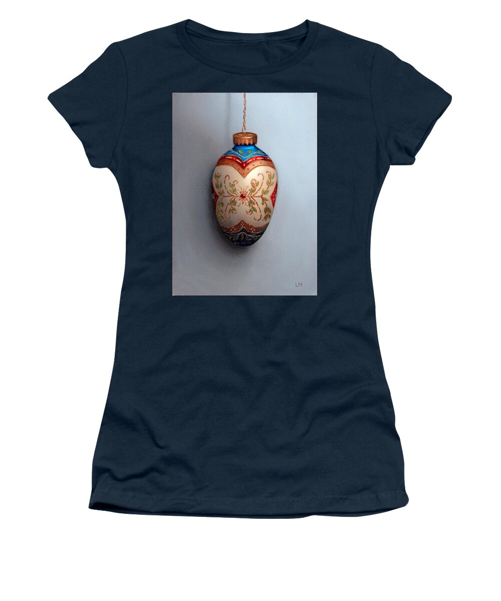 Egg Women's T-Shirt featuring the painting Red and Blue Filigree Egg Ornament by Linda Merchant