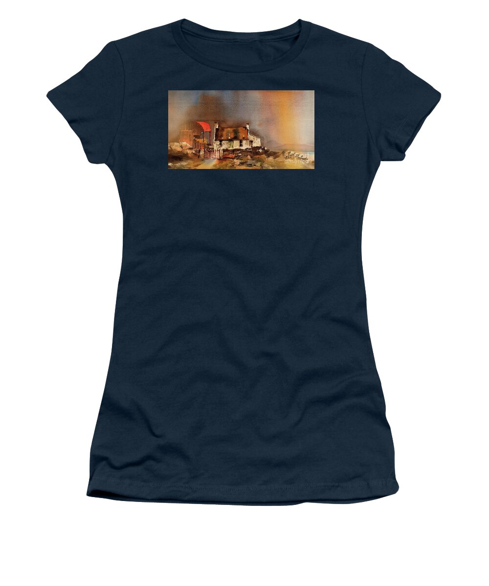 Irish Women's T-Shirt featuring the painting Red Barn 2 by Val Byrne