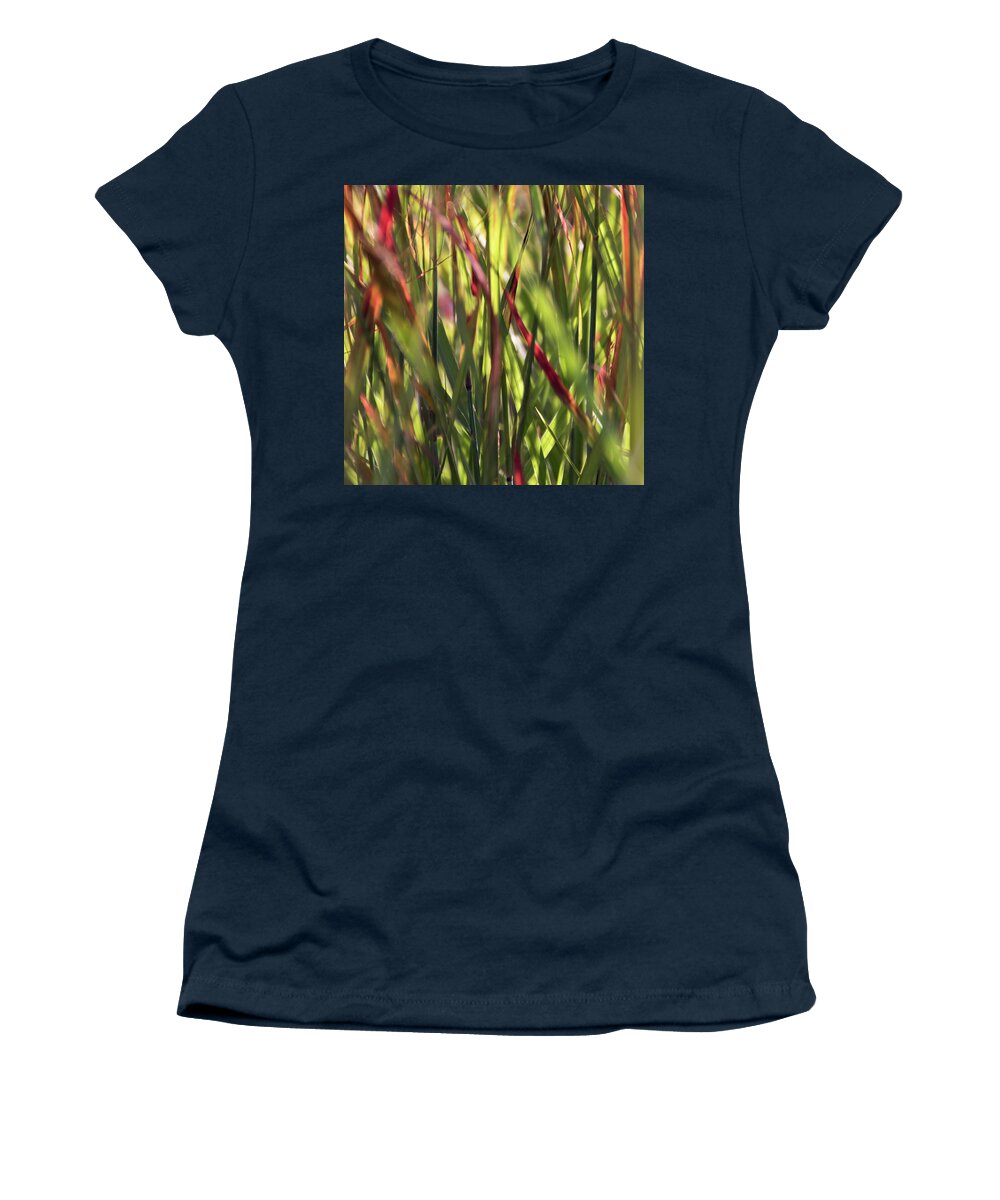Red Blades Women's T-Shirt featuring the photograph Red Blades Among the Green - by Julie Weber