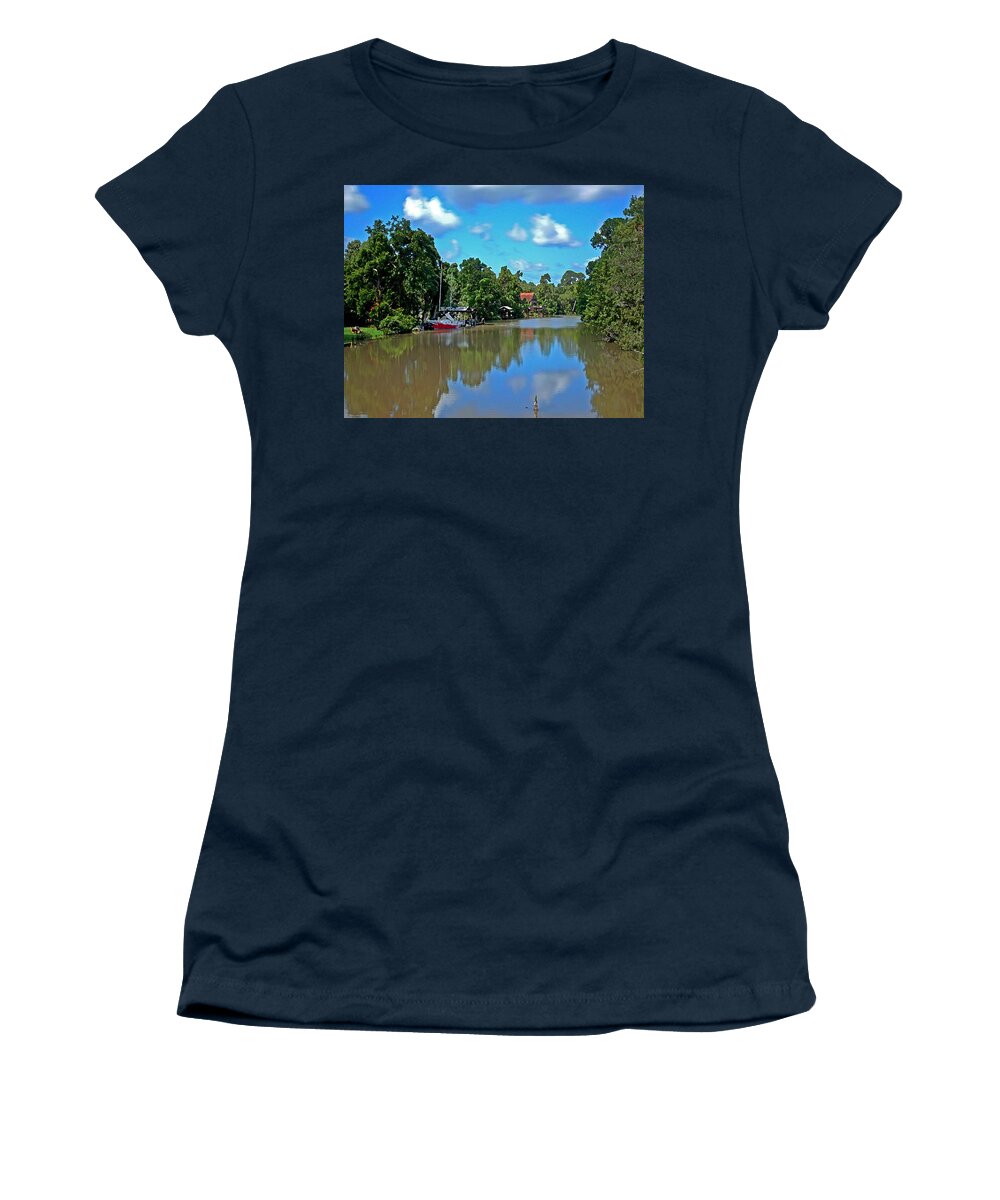 Sailboat Women's T-Shirt featuring the painting Red Boat and the Magnolia River by Michael Thomas