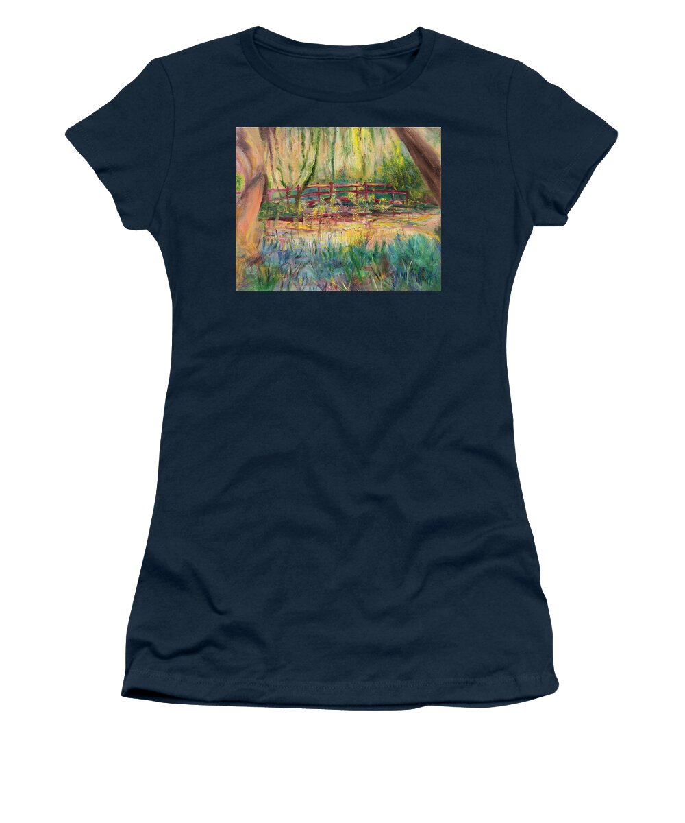 Red Bridge Women's T-Shirt featuring the painting Red Bridge by Kathy Knopp