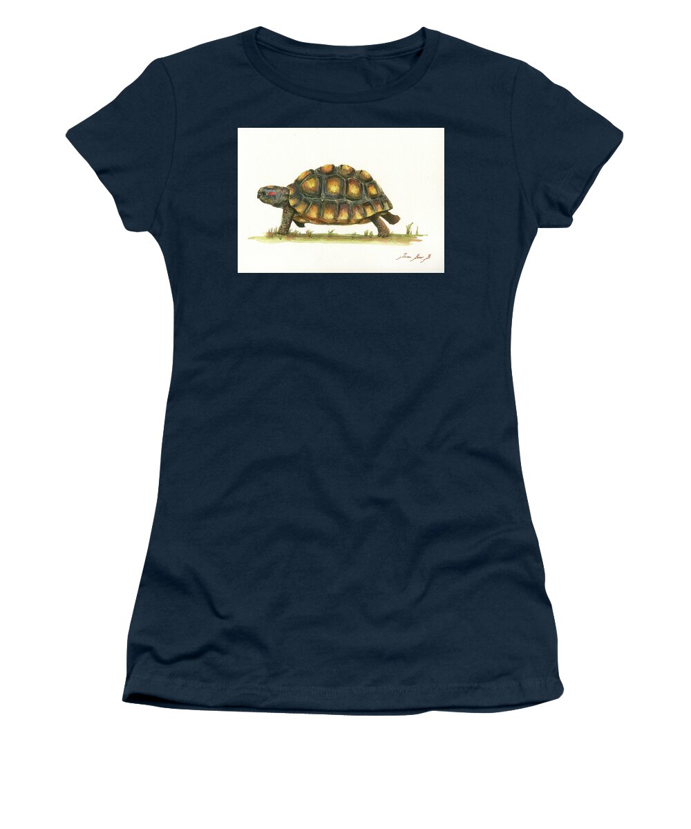 Radiated Tortoise Women's T-Shirt featuring the painting Red Footed TOrtoise by Juan Bosco