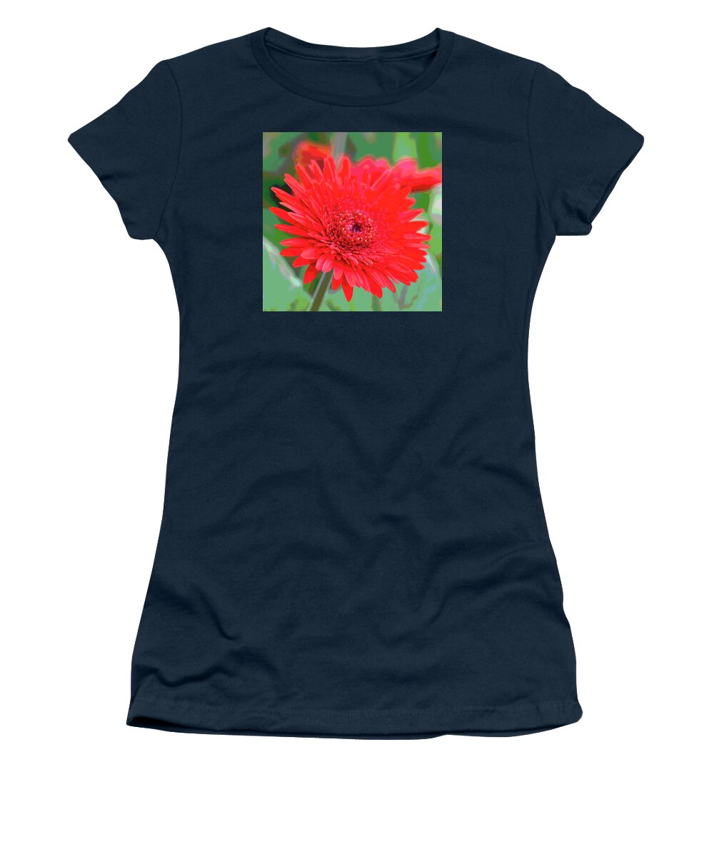 Photograph Women's T-Shirt featuring the photograph Red Gerbera Posterized by Suzanne Gaff
