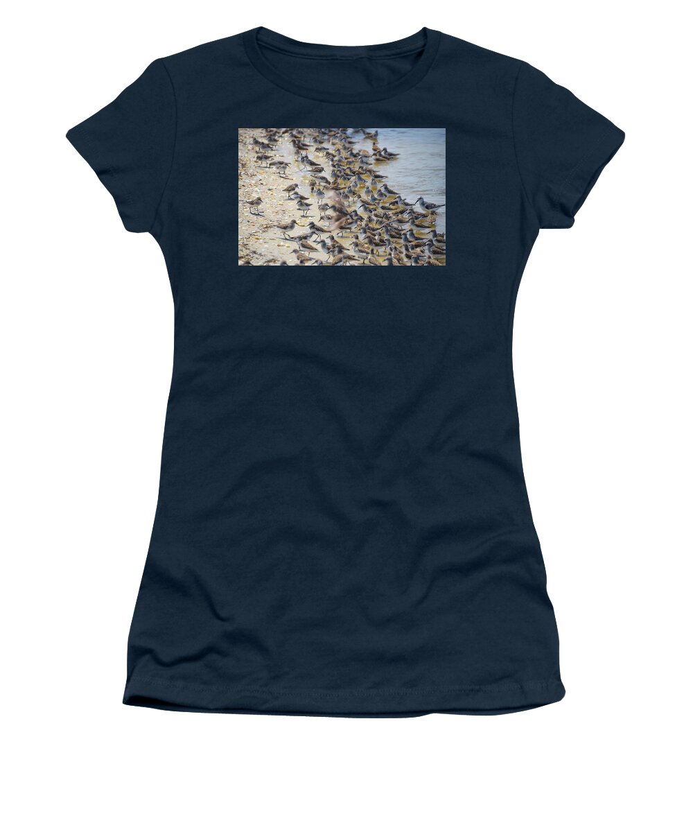 Red Women's T-Shirt featuring the photograph Red Knot Migration on the Delaware Bay by Bill Cannon