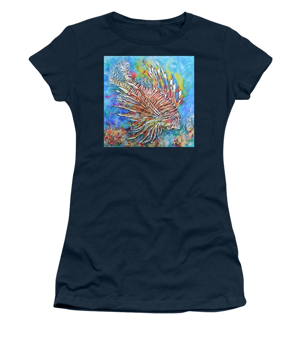 Red Lion-fish Women's T-Shirt featuring the painting Red Lion-fish by Jyotika Shroff