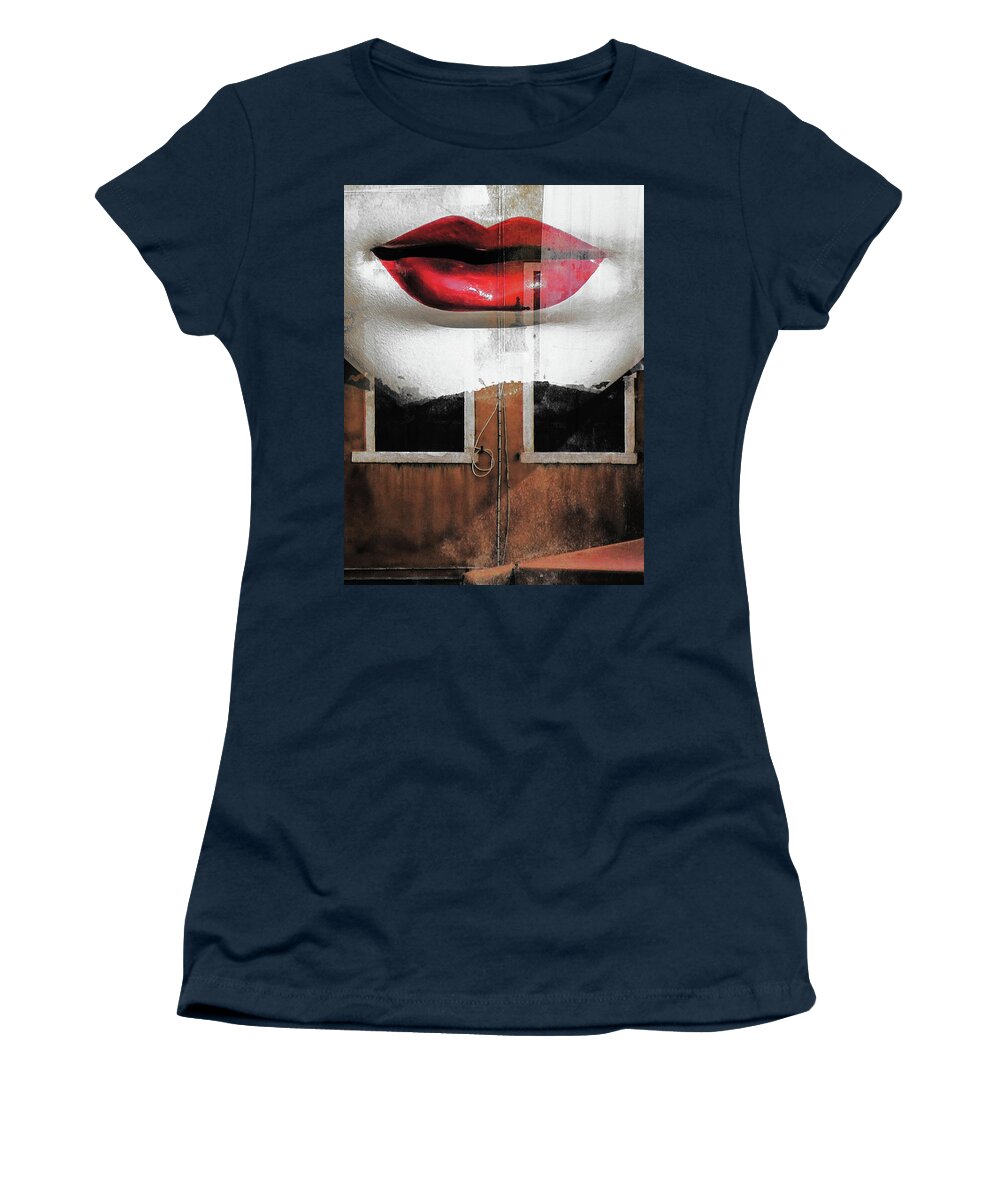 Lips Women's T-Shirt featuring the photograph Red lips and old windows by Gabi Hampe