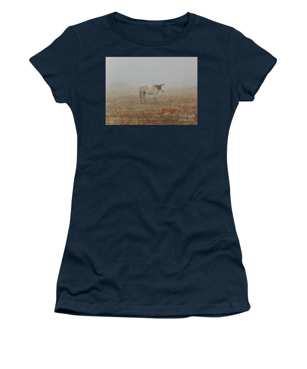 Horse Women's T-Shirt featuring the photograph Red Roan In Mist by Robert Frederick