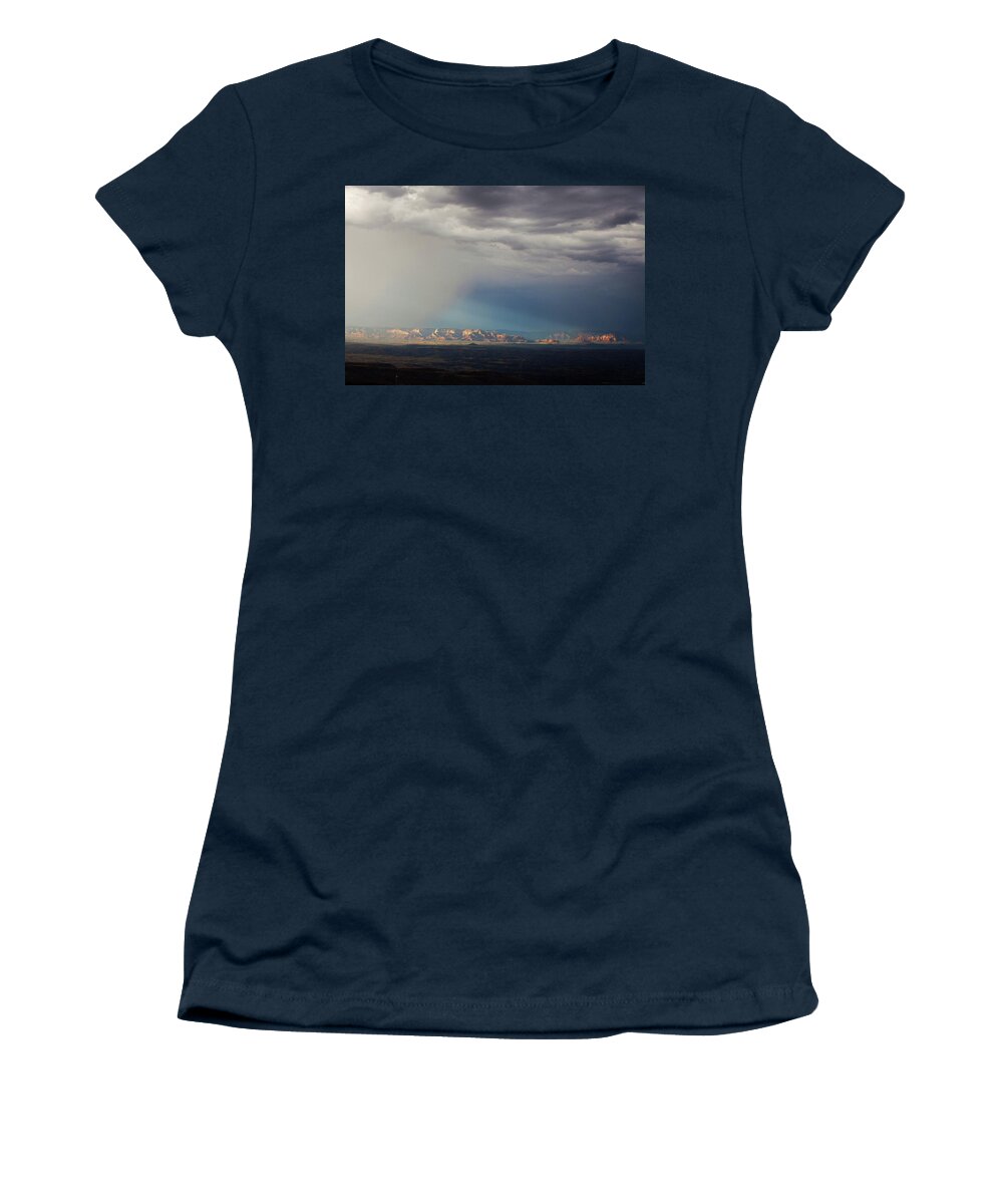 Red Rocks Women's T-Shirt featuring the photograph Red Rock Monsoon by Ron Chilston