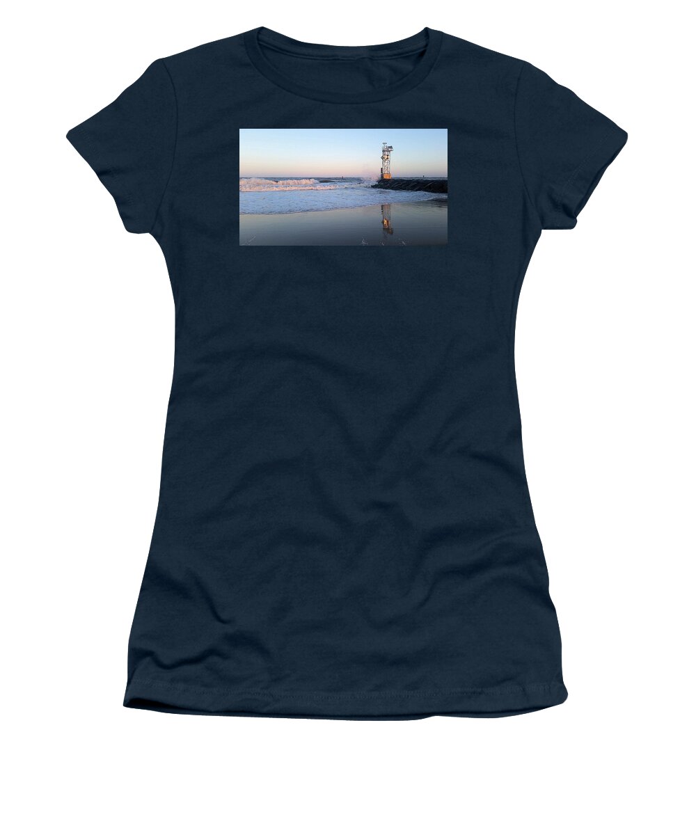 Ocean Women's T-Shirt featuring the photograph Reflections of the Inlet Jetty by Robert Banach