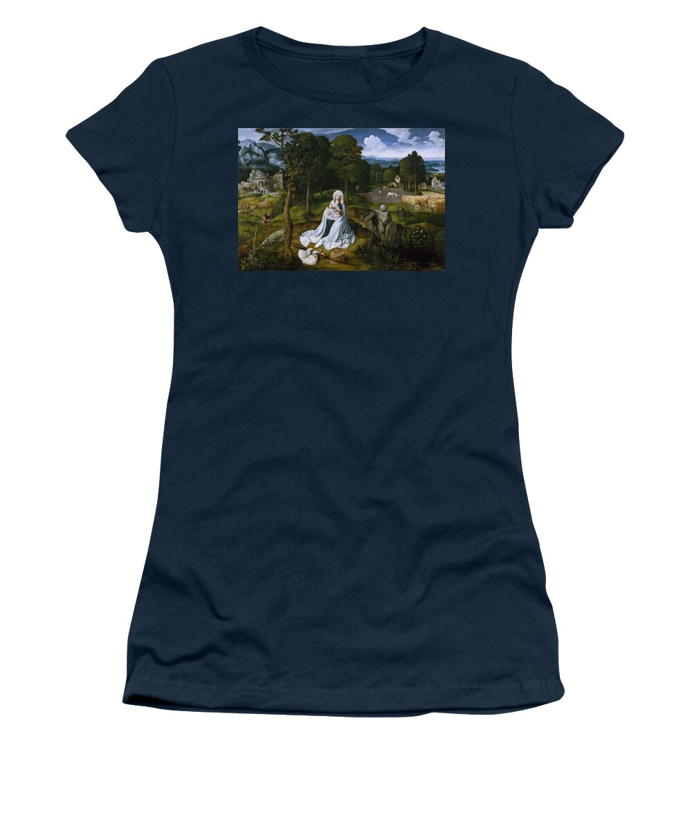Joachim Patinir Women's T-Shirt featuring the painting Rest during the Flight to Egypt by Joachim Patinir
