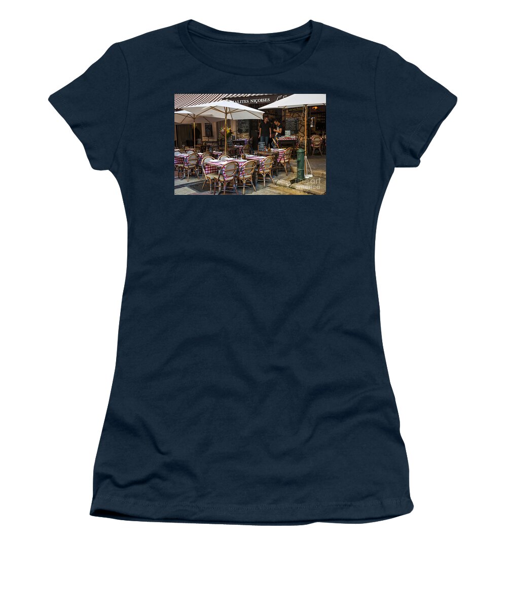 Escalinada Women's T-Shirt featuring the photograph Restaurant on Rue Pairoliere in Nice by Elena Elisseeva